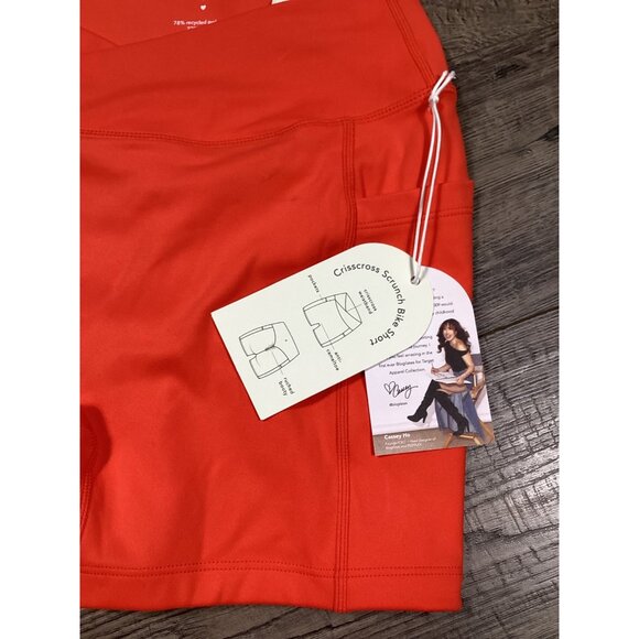 Blogilates Womens Scrunch Bike Short Spicy  Orange Crisscross Workout Size S NEW - Picture 3 of 7